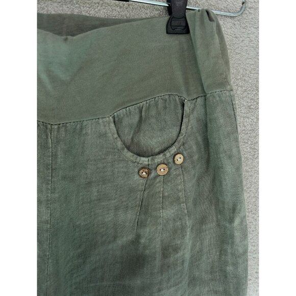 Linen Capri Trouser Italian Lagenlook EU/Large Cropped Wood Buttons Wide Leg - Picture 5 of 8